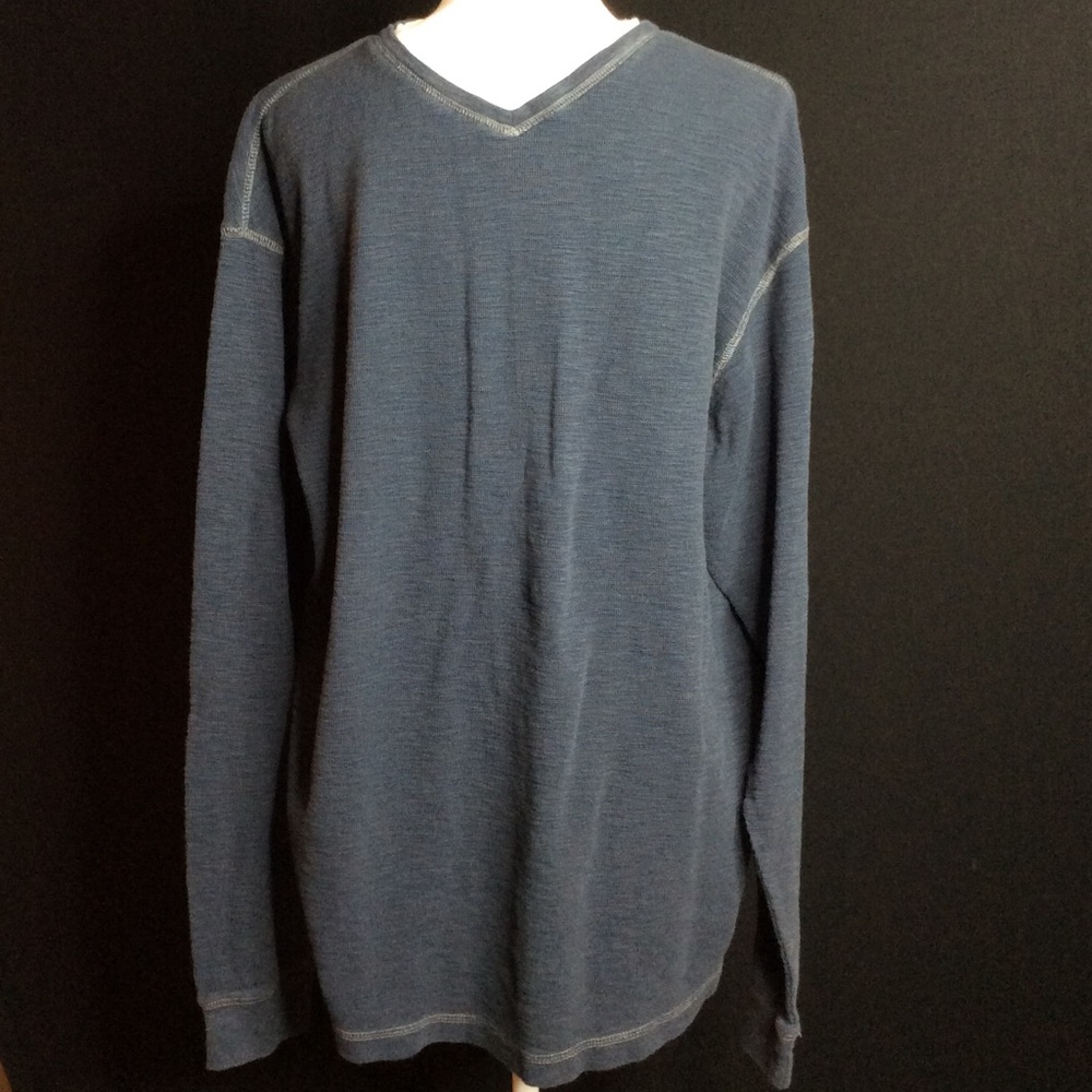 Men’s navy long sleeve with faux white tee under.